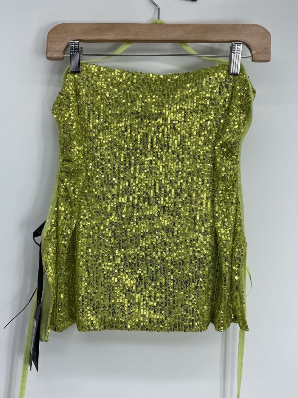 Pinko Womens Top Green Size M Nantes Sleeveless Crop Top Sequined All Over